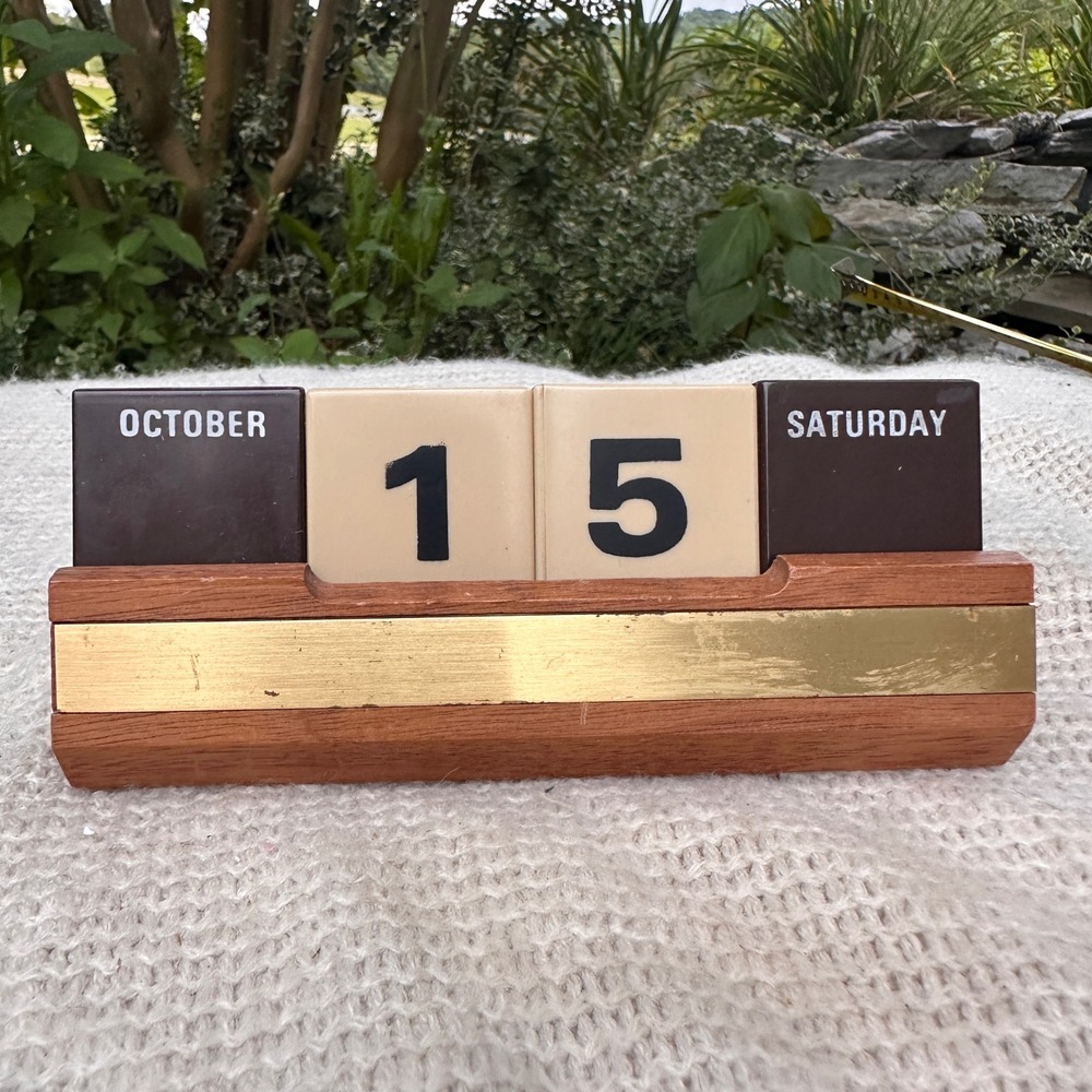 Park Sherman Perpetual Desk Calendar Vintage Wood Brass MCM Office Dark Academia